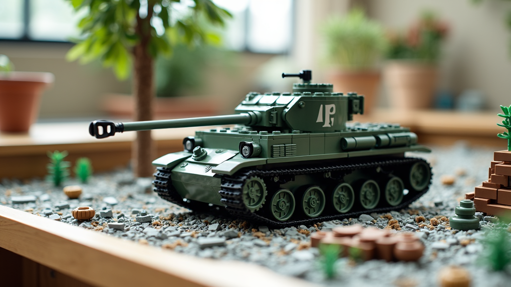 LEGO Panzer III custom build on table with minifigures and scenery